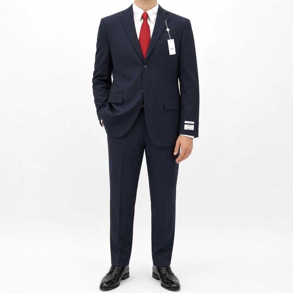 NEW Murano Collezione 2 Piece Suit Men 41L 33x40 Blue Striped Unhemmed MSRP $495